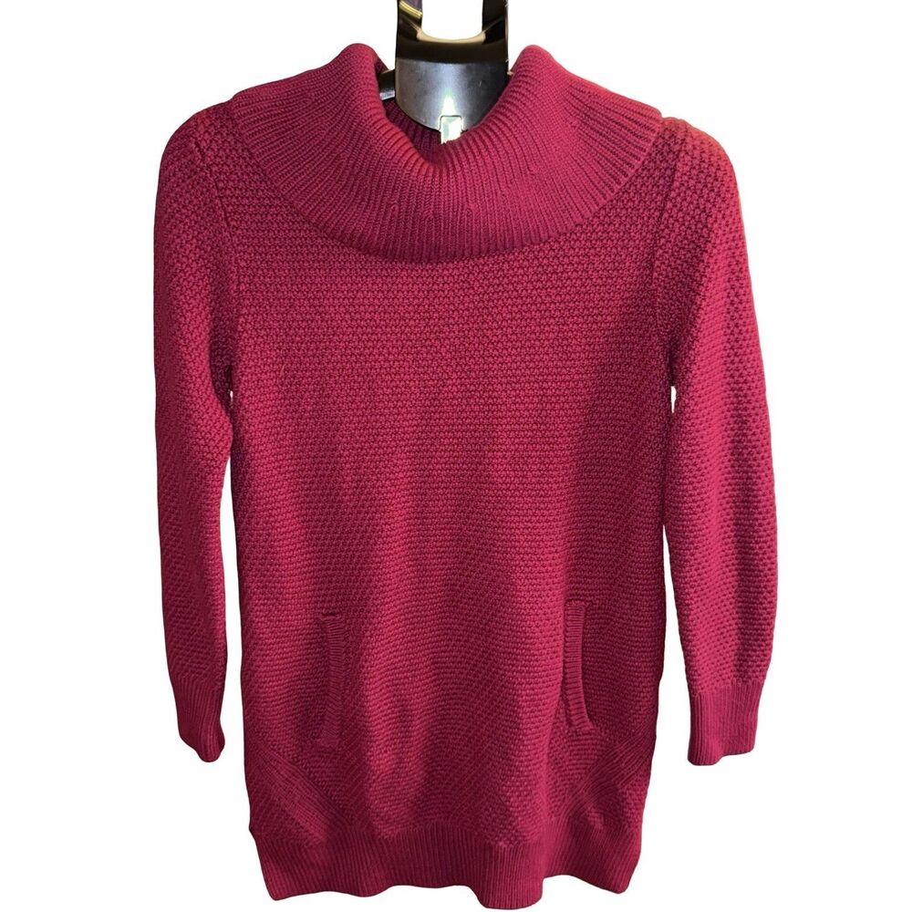 Women's Duluth Trading Co Pink Cotton Fisherman Sweater Turtleneck Cable Knit M